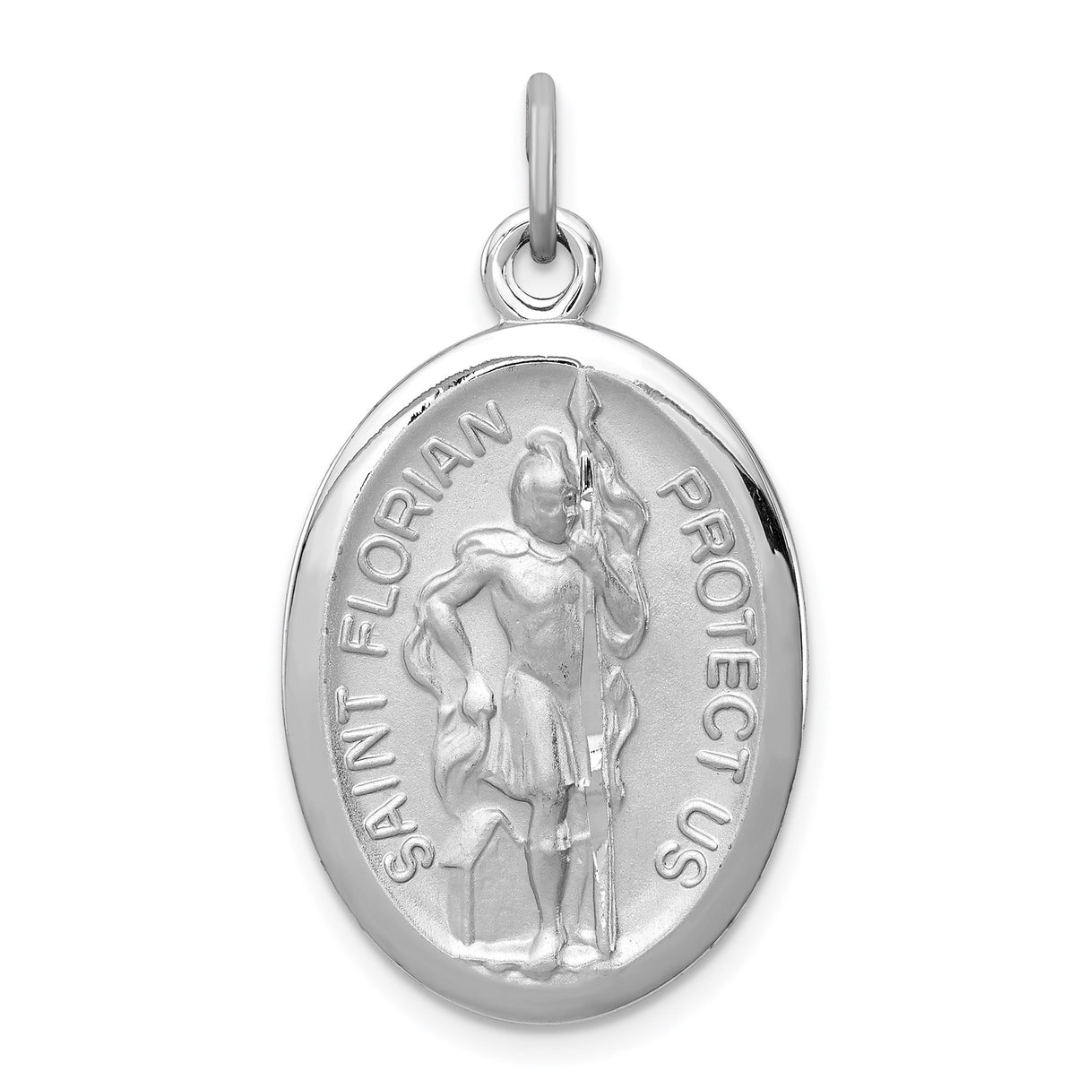 Sterling Silver Saint Florian Medal Pendant with Raised Firefighter Image and Protect Us Engraving