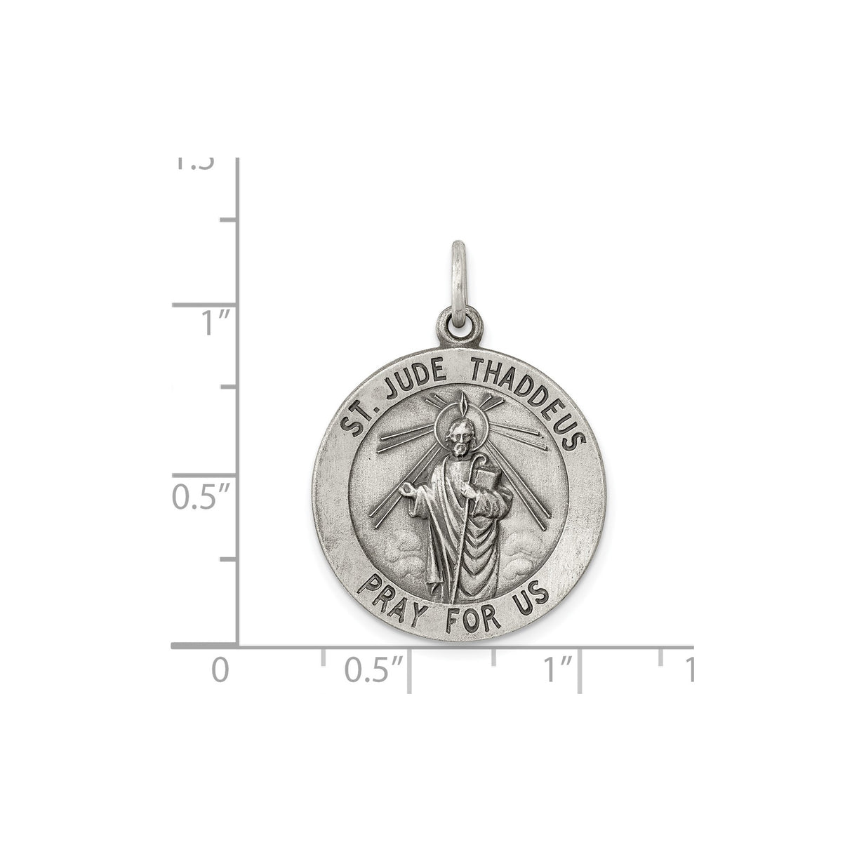 Sterling Silver St. Jude Thaddeus Pendant with Raised Halo and Pray for Us Text