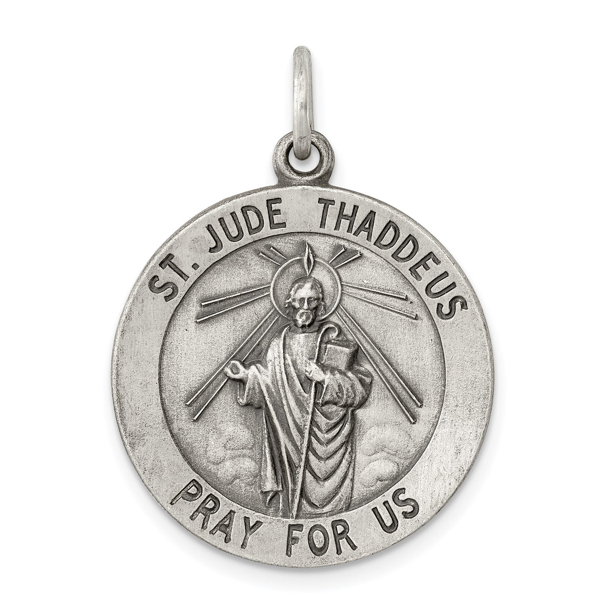 Sterling Silver St. Jude Thaddeus Pendant with Raised Halo and Pray for Us Text