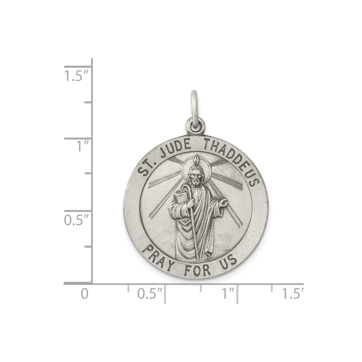 Sterling Silver Saint Jude Thaddeus Pendant with Raised Image, Pray for Us Text