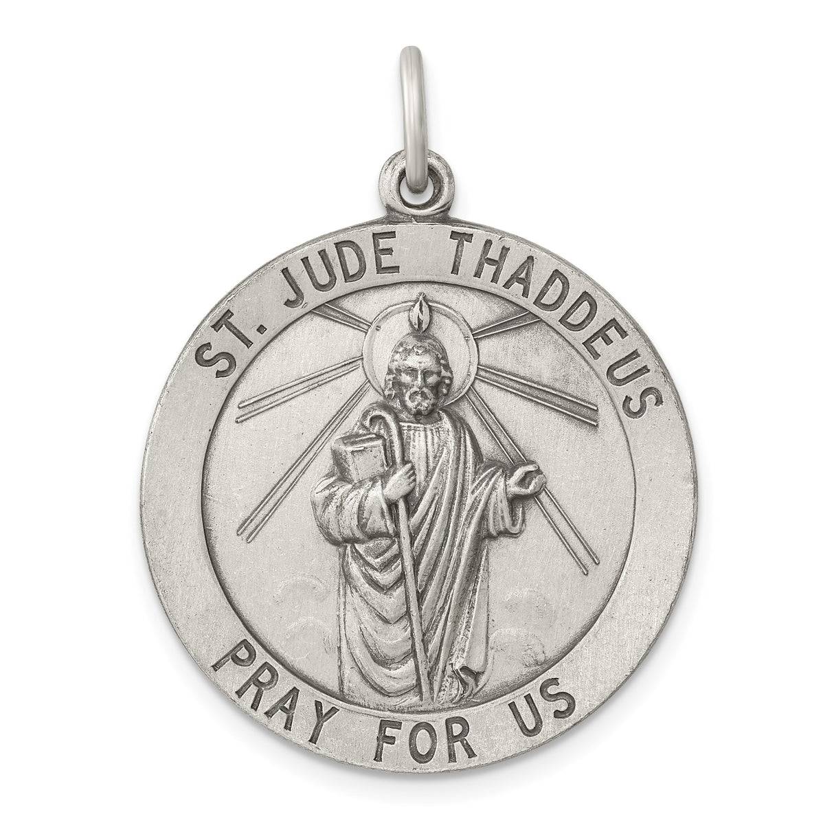 Sterling Silver Saint Jude Thaddeus Pendant with Raised Image, Pray for Us Text