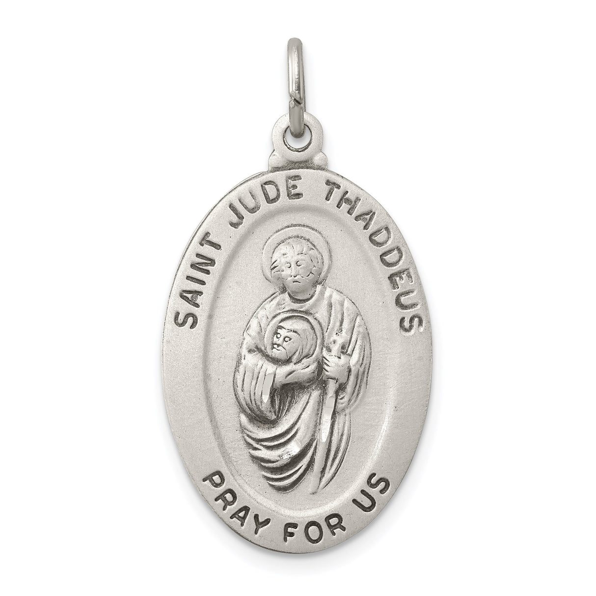 Sterling Silver Saint Jude Thaddeus Oval Pendant, Christian Religious Medal