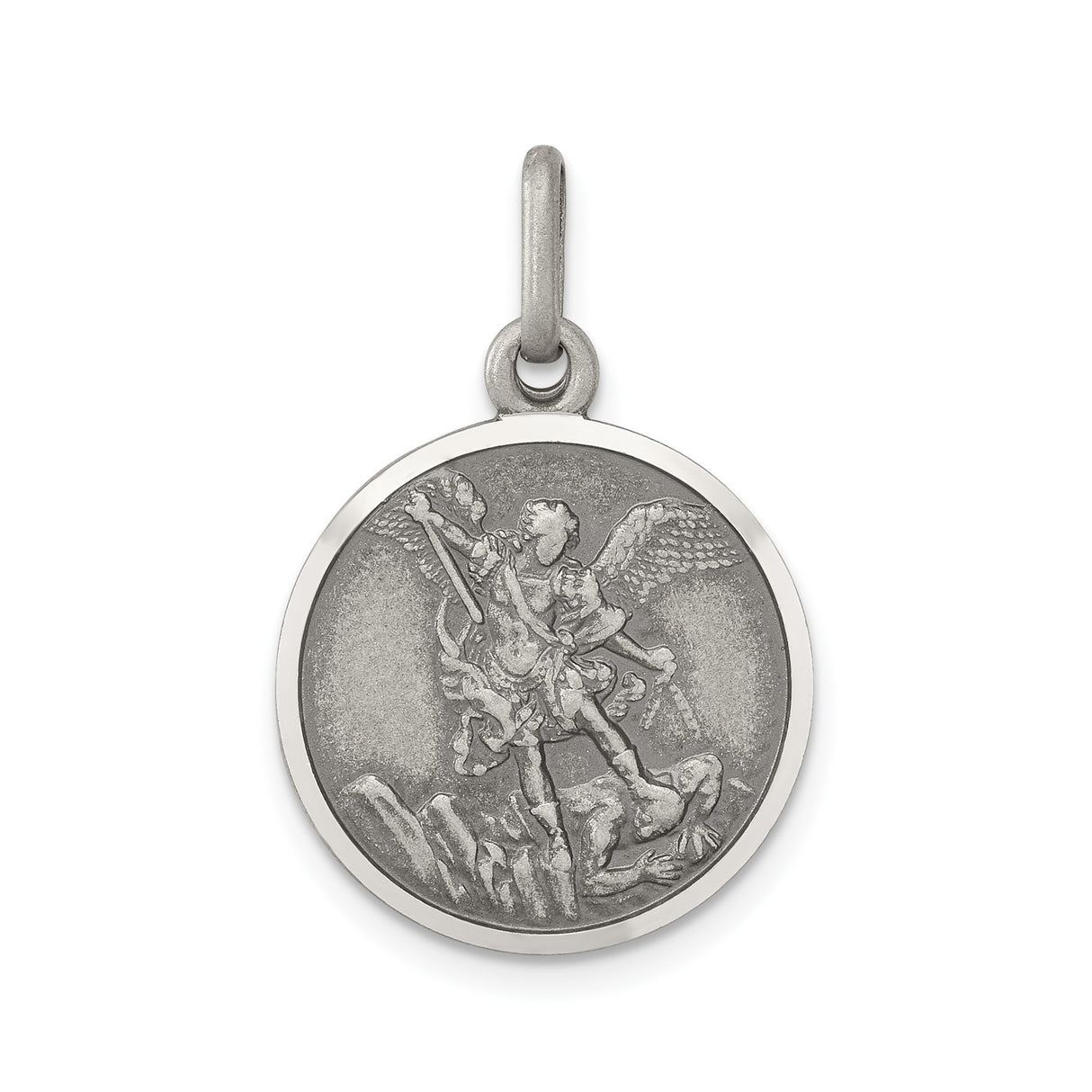 Sterling Silver Saint Michael Pendant with Angel Wings and Sword, Christian Medal