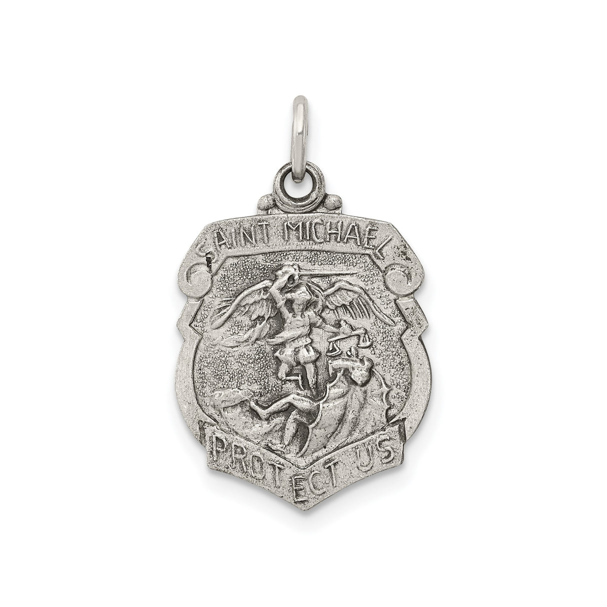 Sterling Silver Saint Michael Protect Us Pendant, Christian Archangel Medal for Men and Women