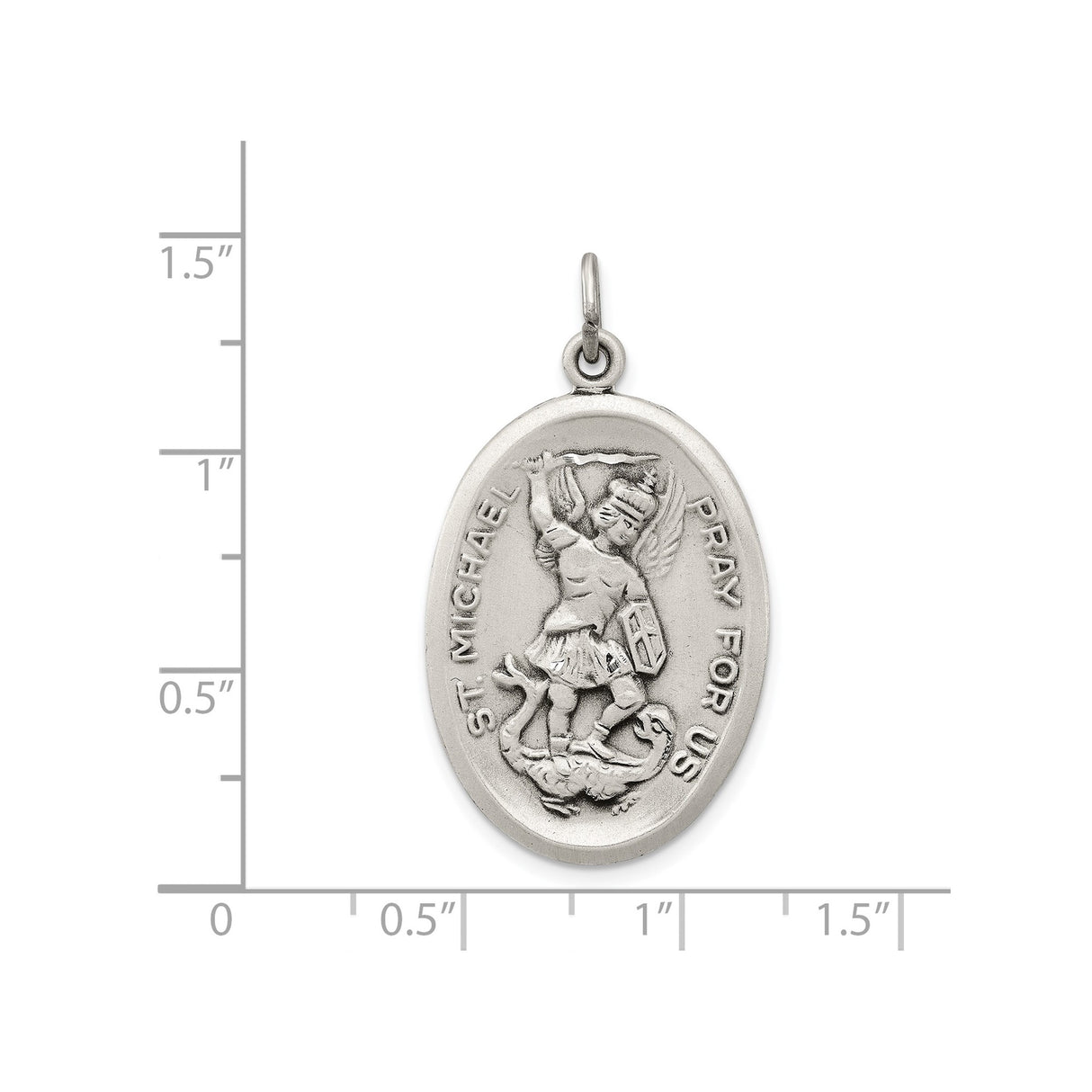 Sterling Silver St Michael Oval Pendant, Archangel Slaying Dragon, Catholic Faith Medal