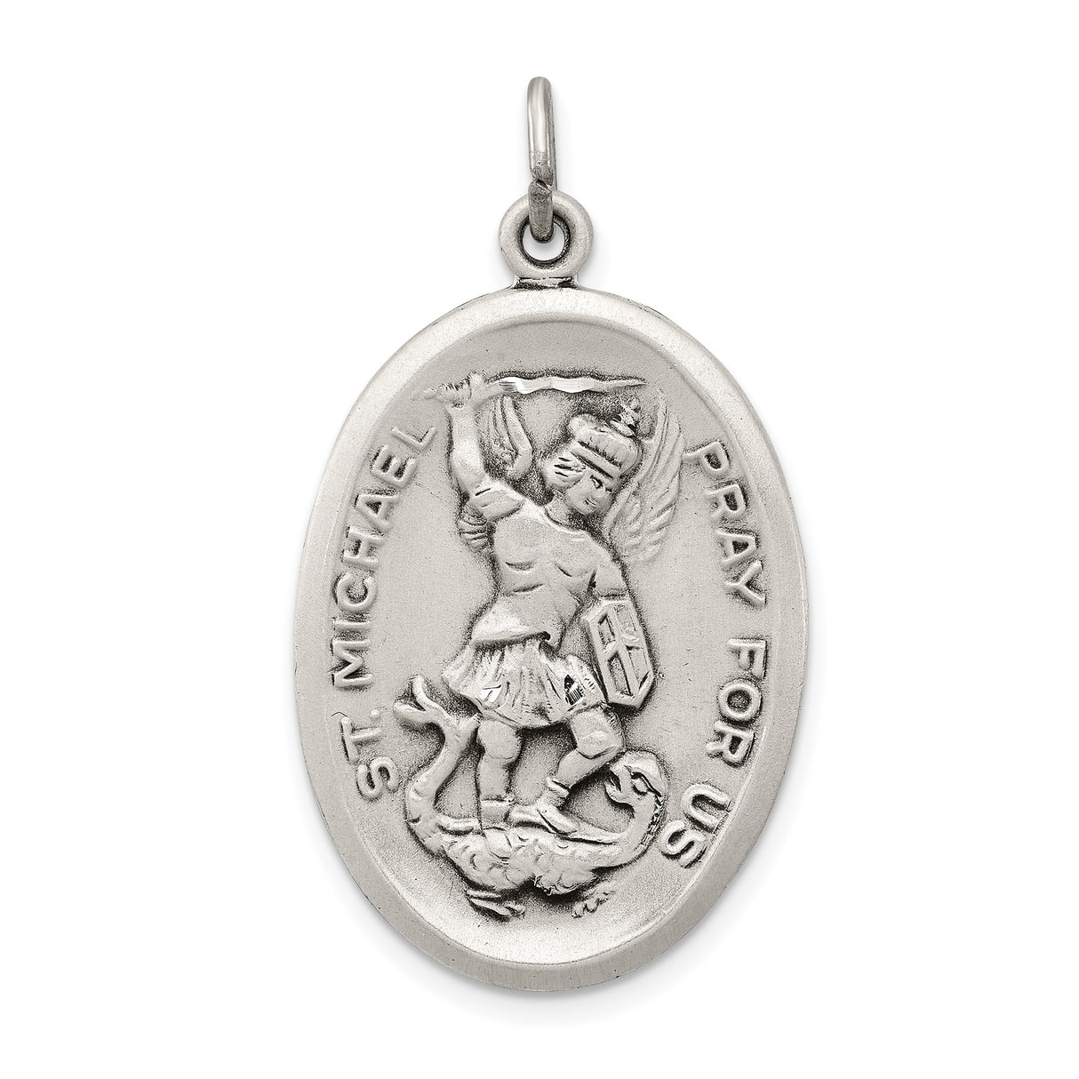 Sterling Silver St Michael Oval Pendant, Archangel Slaying Dragon, Catholic Faith Medal