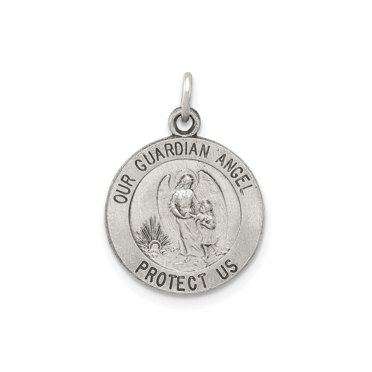 Sterling Silver Guardian Angel Pendant, Christian Religious Medal Charm for Women