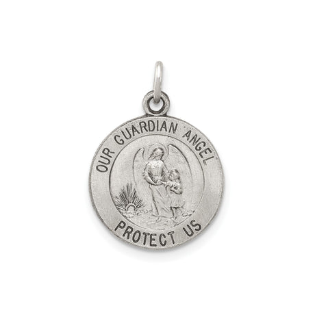 Sterling Silver Guardian Angel Pendant, Christian Religious Medal Charm for Women