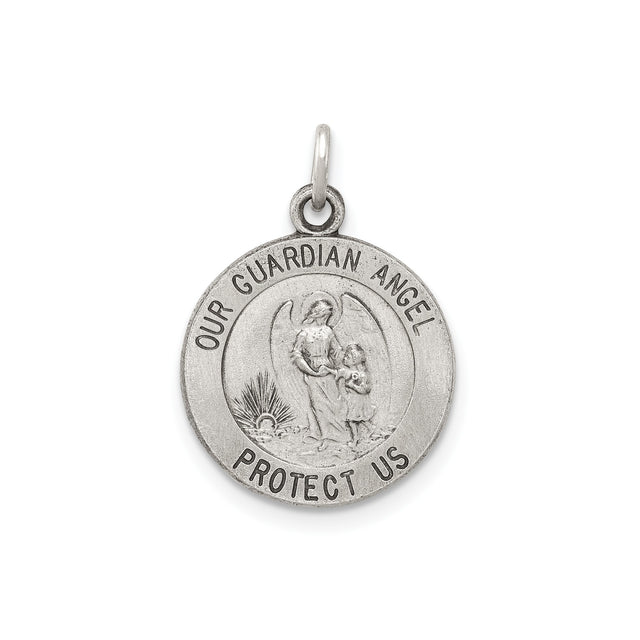Sterling Silver Guardian Angel Pendant, Christian Religious Medal Charm for Women