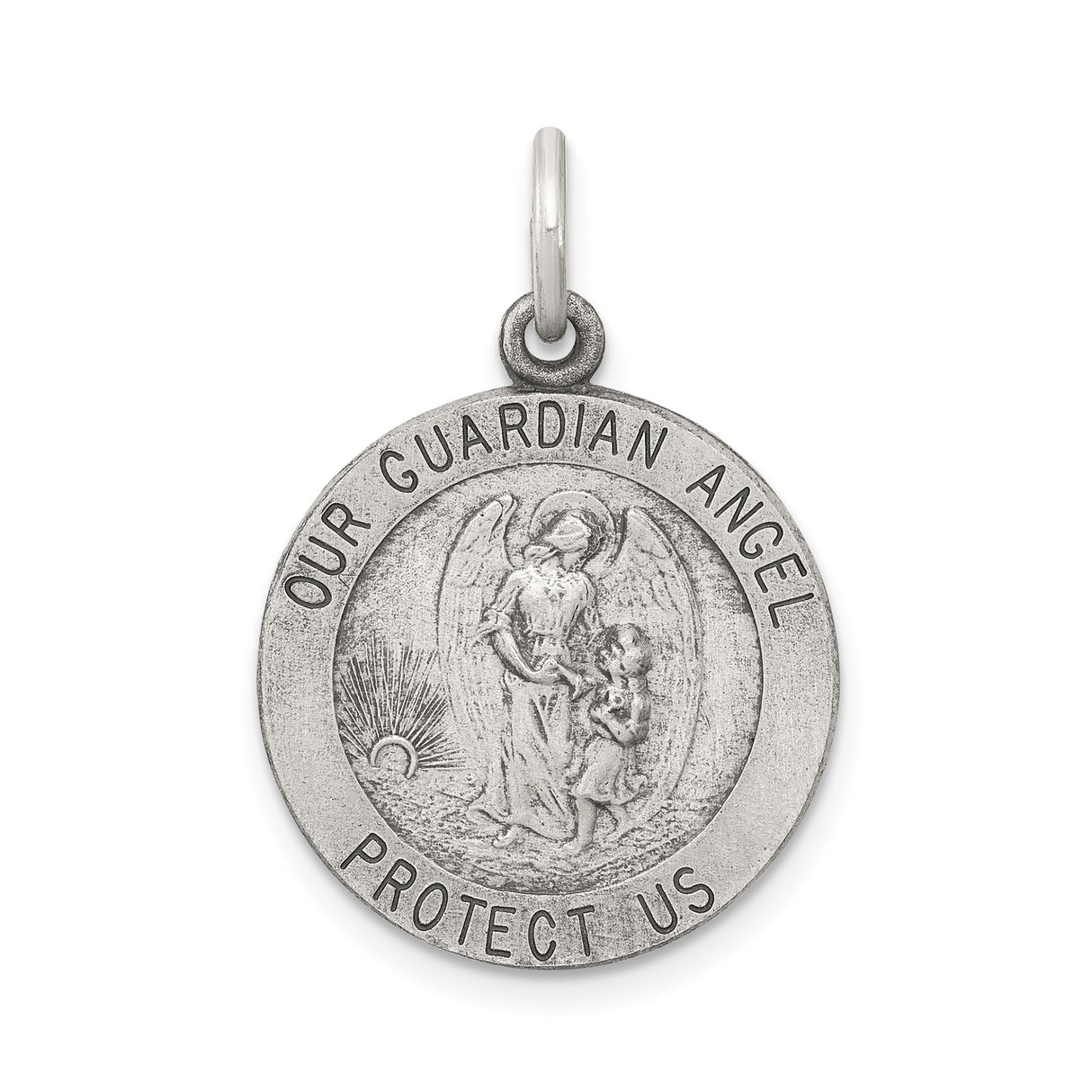Sterling Silver Guardian Angel Pendant with Our Guardian Angel Engraving, Religious Charm