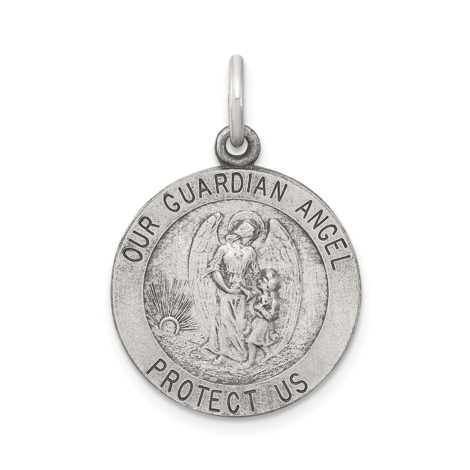 Sterling Silver Guardian Angel Pendant with Our Guardian Angel Engraving, Religious Charm