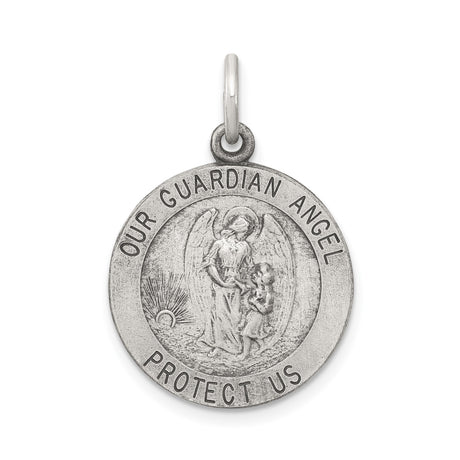 Sterling Silver Guardian Angel Pendant with Our Guardian Angel Engraving, Religious Charm