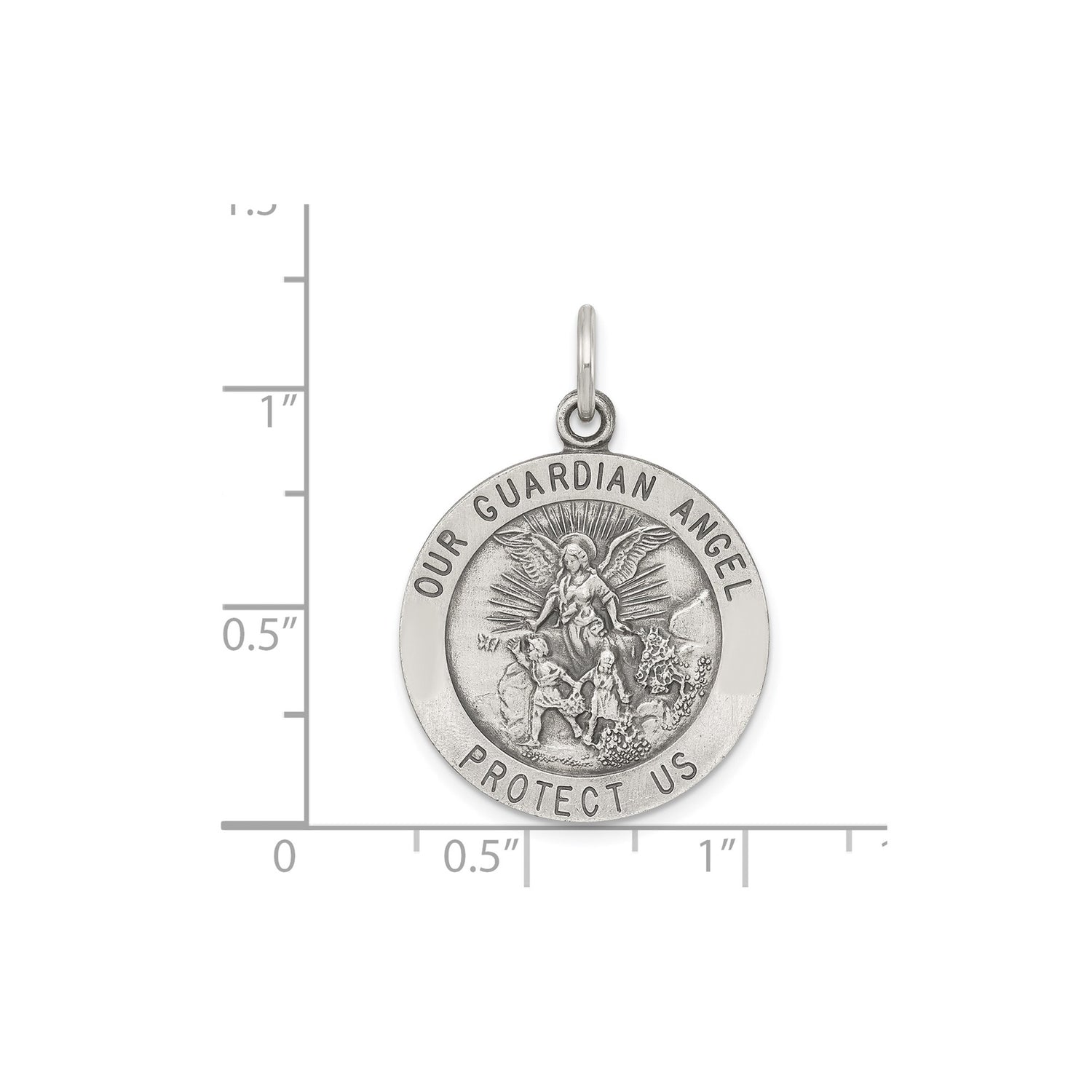 Sterling Silver Guardian Angel Pendant with Christian Medal Design