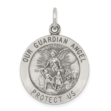 Sterling Silver Guardian Angel Pendant with Christian Medal Design