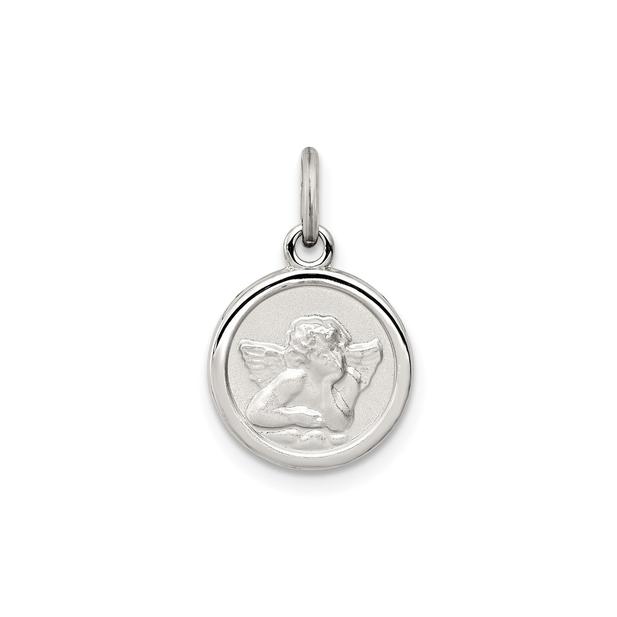 Sterling Silver Angel Pendant with Detailed Cherub Design, Spiritual Medal Charm