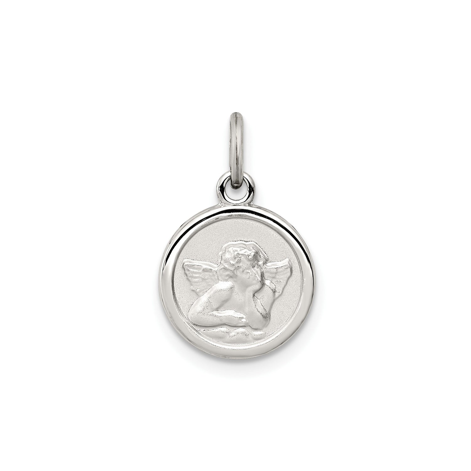 Sterling Silver Angel Pendant with Detailed Cherub Design, Spiritual Medal Charm