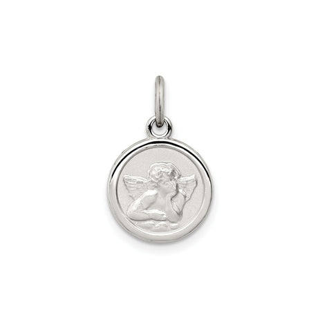 Sterling Silver Angel Pendant with Detailed Cherub Design, Spiritual Medal Charm