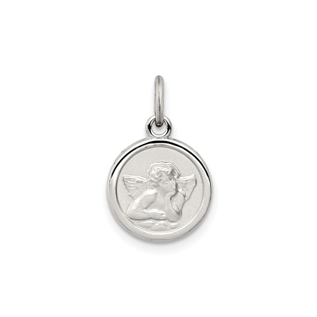 Sterling Silver Angel Pendant with Detailed Cherub Design, Spiritual Medal Charm