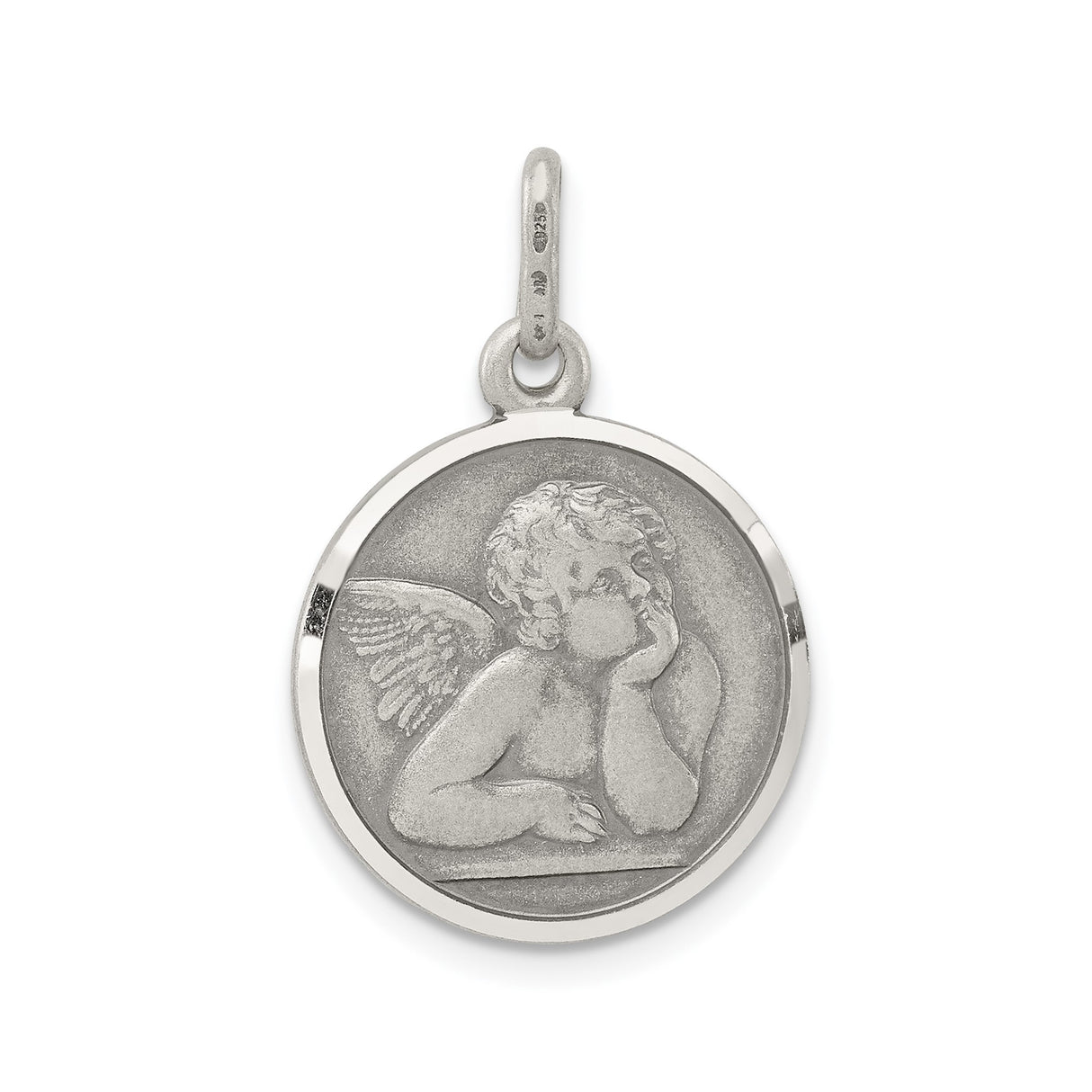 Sterling Silver Angel Pendant with Cherub Medal, Christian Faith Jewelry for Women or Unisex Wear