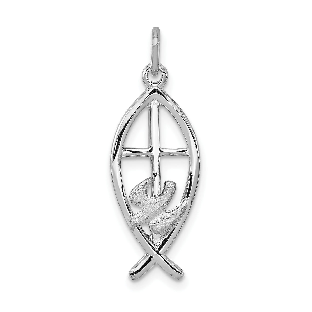 Sterling Silver Ichthys Pendant with Cross and Dove Symbol, Christian Faith Jewelry