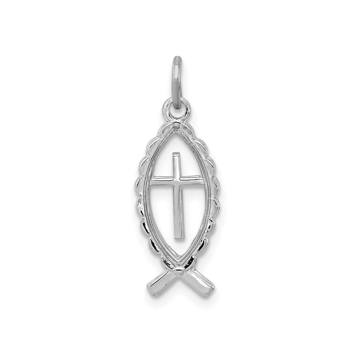 Sterling Silver Ichthys Cross Pendant with Jesus Fish Design, Christian Religious Charm