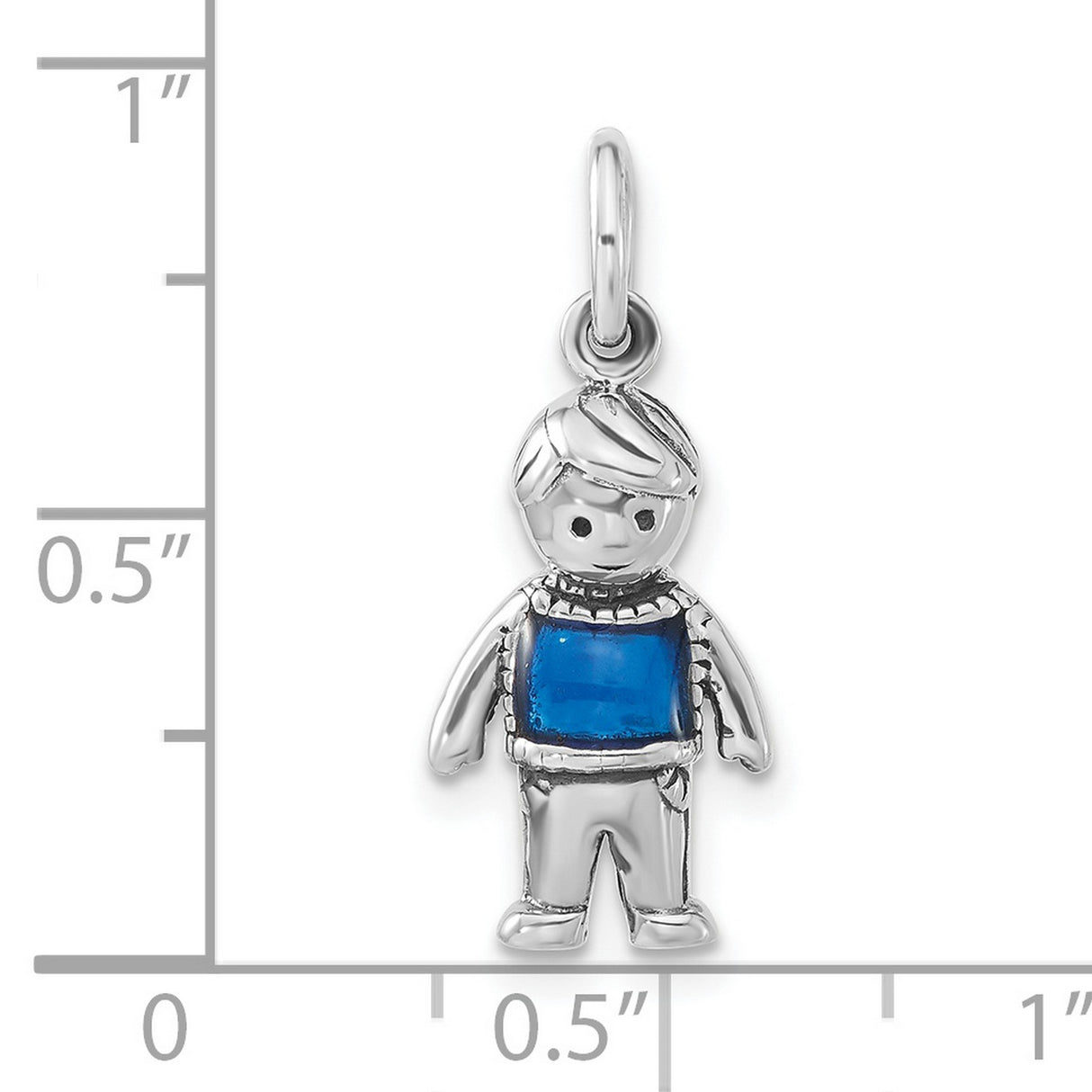 Sterling Silver Boy Charm Pendant with Blue Enamel Shirt, Family Keepsake Jewelry for Women