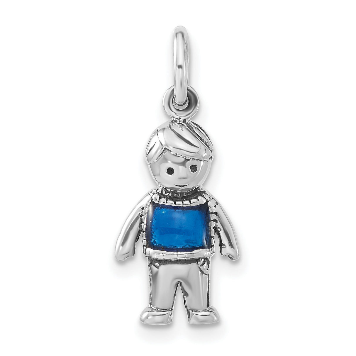 Sterling Silver Boy Charm Pendant with Blue Enamel Shirt, Family Keepsake Jewelry for Women