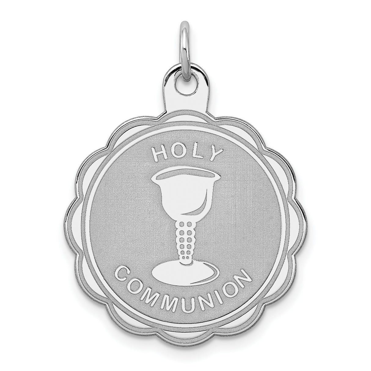 Holy Communion Words And Cup Laser Etched Disc Charm Pendant in Real 925 Sterling Silver