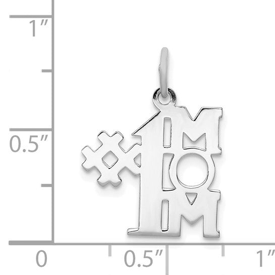 Sterling Silver #1 Mom Pendant Charm with Cutout Design and Bold Block Letters