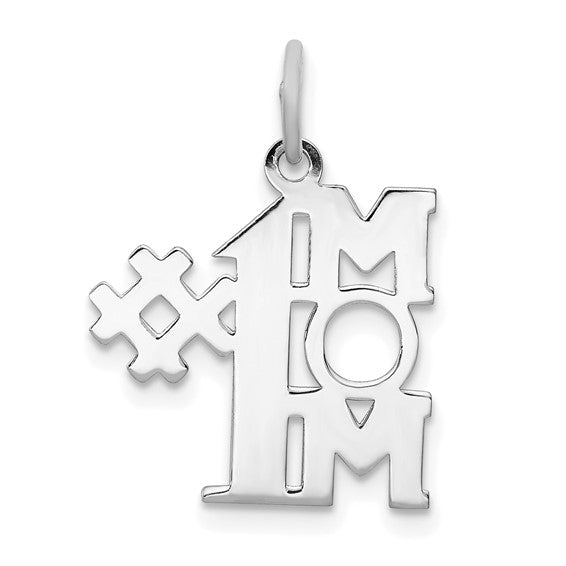 Sterling Silver #1 Mom Pendant Charm with Cutout Design and Bold Block Letters