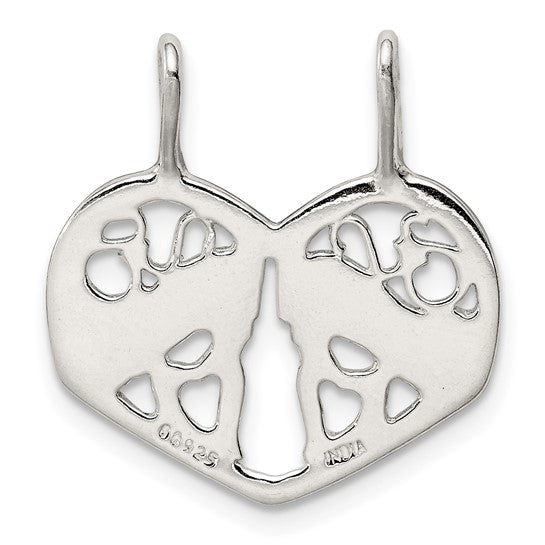 Sterling Silver Pendant Set with Heart and Abstract Tree Design, Mother Daughter Split Charm Jewelry