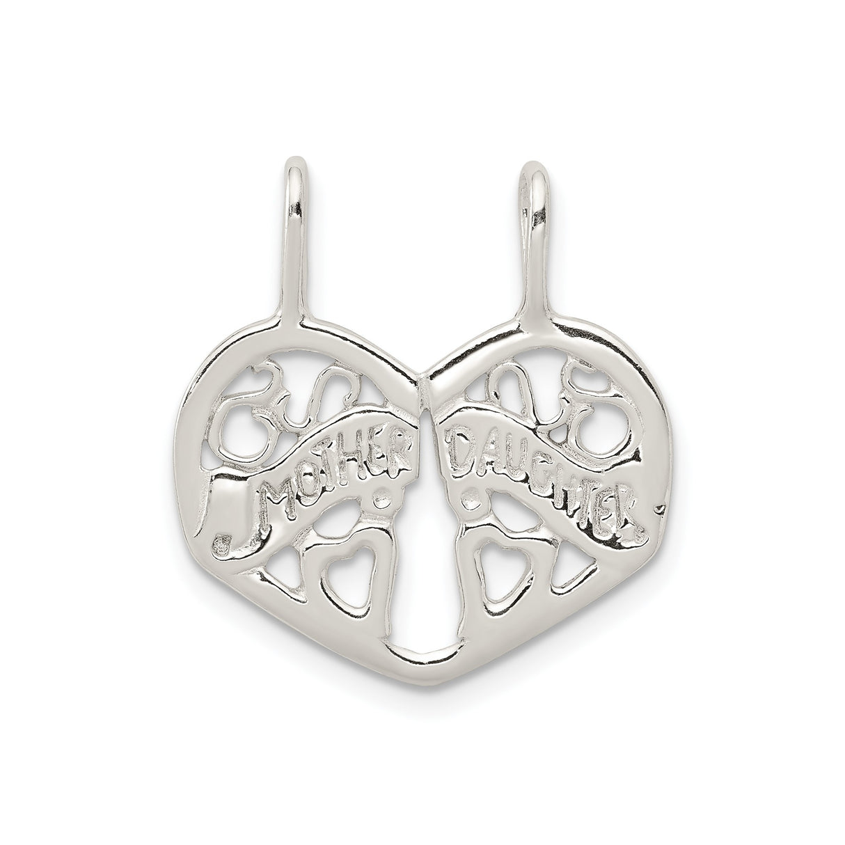 Sterling Silver Pendant Set with Heart and Abstract Tree Design, Mother Daughter Split Charm Jewelry