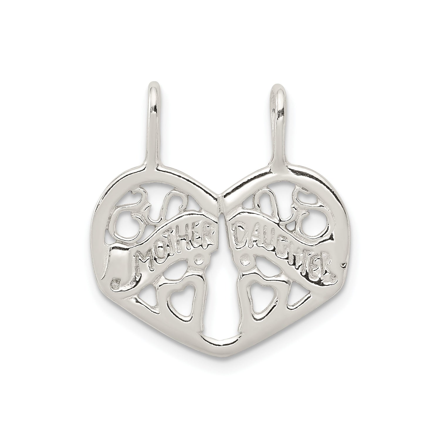 Sterling Silver Pendant Set with Heart and Abstract Tree Design, Mother Daughter Split Charm Jewelry