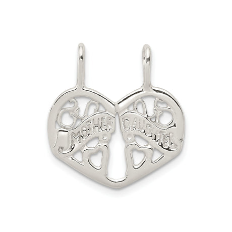 Sterling Silver Pendant Set with Heart and Abstract Tree Design, Mother Daughter Split Charm Jewelry