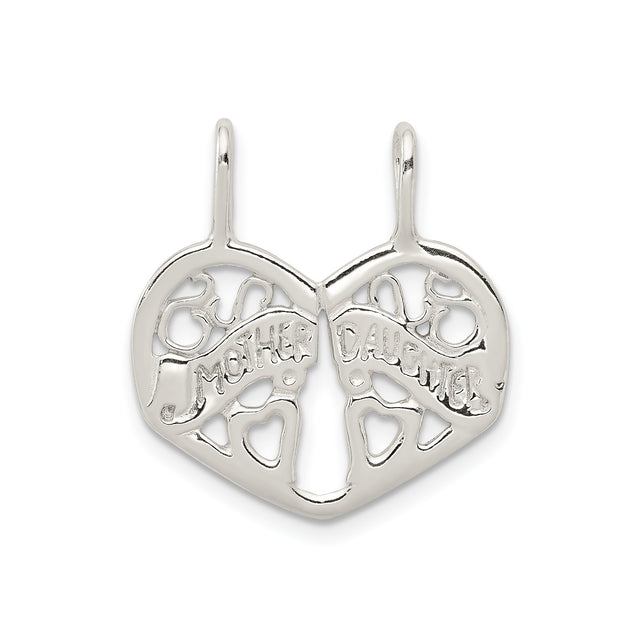 Sterling Silver Pendant Set with Heart and Abstract Tree Design, Mother Daughter Split Charm Jewelry