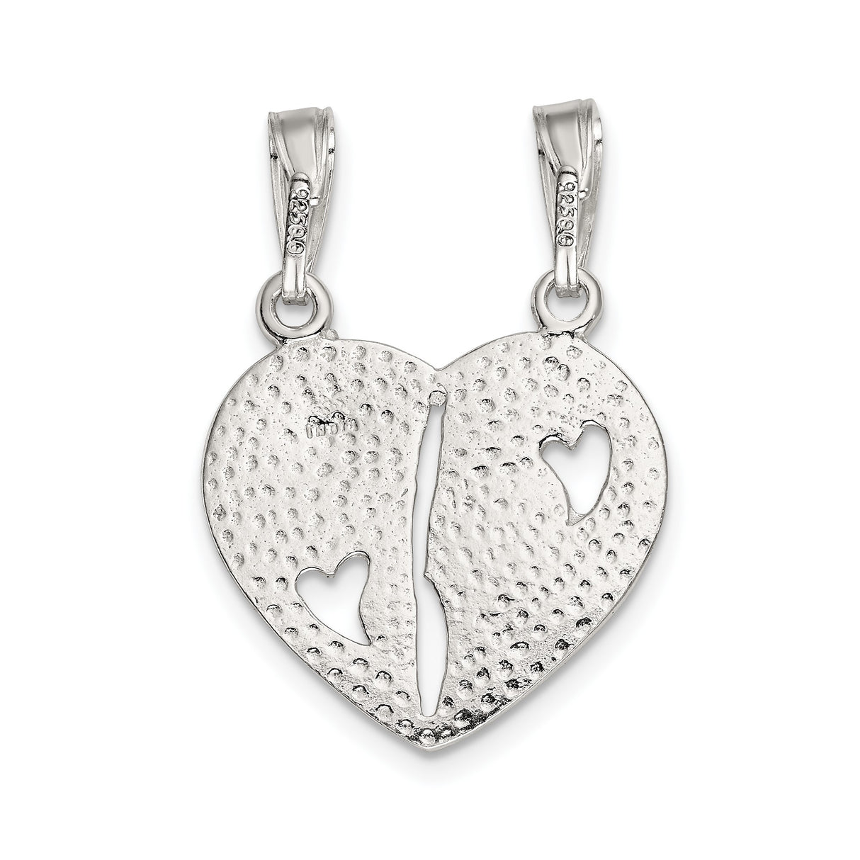 Sterling Silver Split Heart Pendant with Cutout Hearts, Breakable Friendship Charm for BFF or Unisex