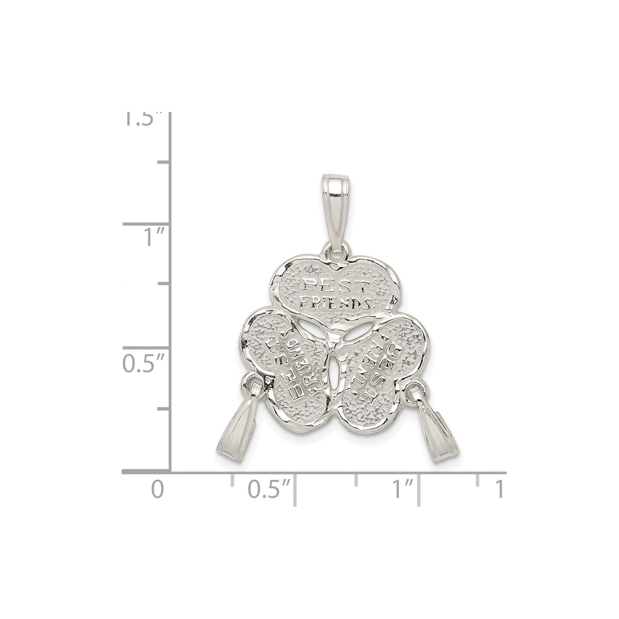 Sterling Silver Triple Heart Pendant, Breakable Friendship Charm with Etched Friends Design