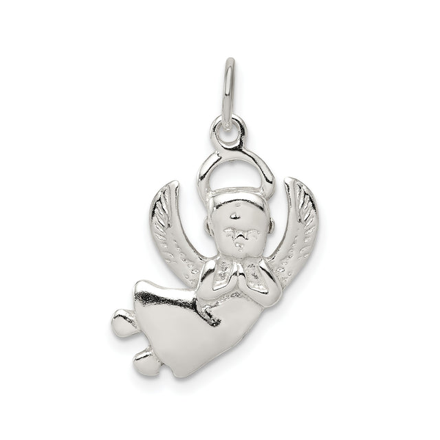 Sterling Silver Angel Pendant with Praying Angel and Halo, Religious Charm