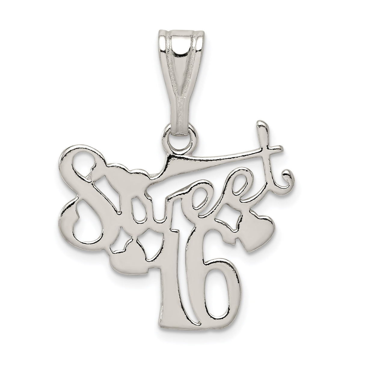 Sterling Silver Sweet Sixteen Pendant with Heart Accents, Milestone Charm for Teen Girl