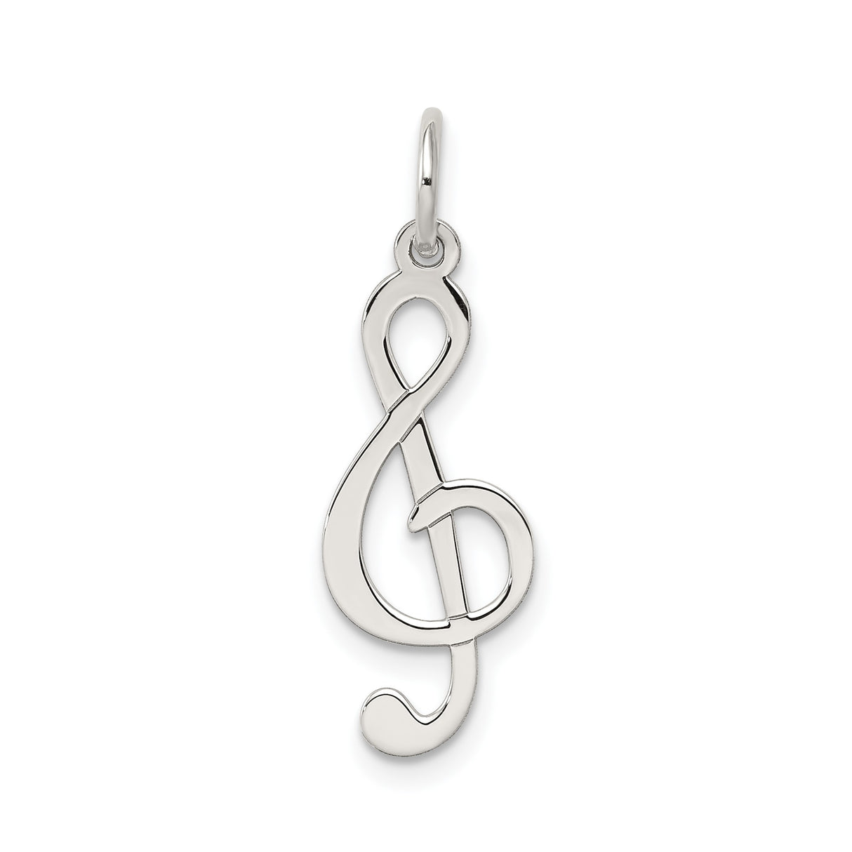 Sterling Silver Treble Clef Pendant, Polished Music Note Charm for Necklace or Bracelet