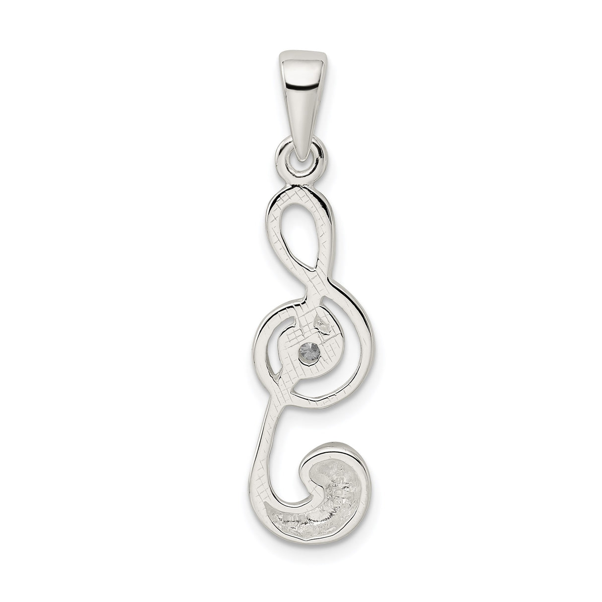 Sterling Silver Treble Clef Pendant with Cubic Zirconia, Musical Note Charm for Women