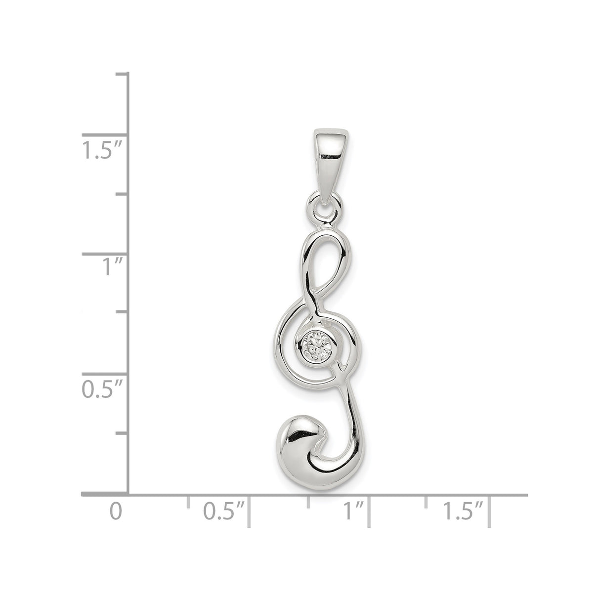 Sterling Silver Treble Clef Pendant with Cubic Zirconia, Musical Note Charm for Women