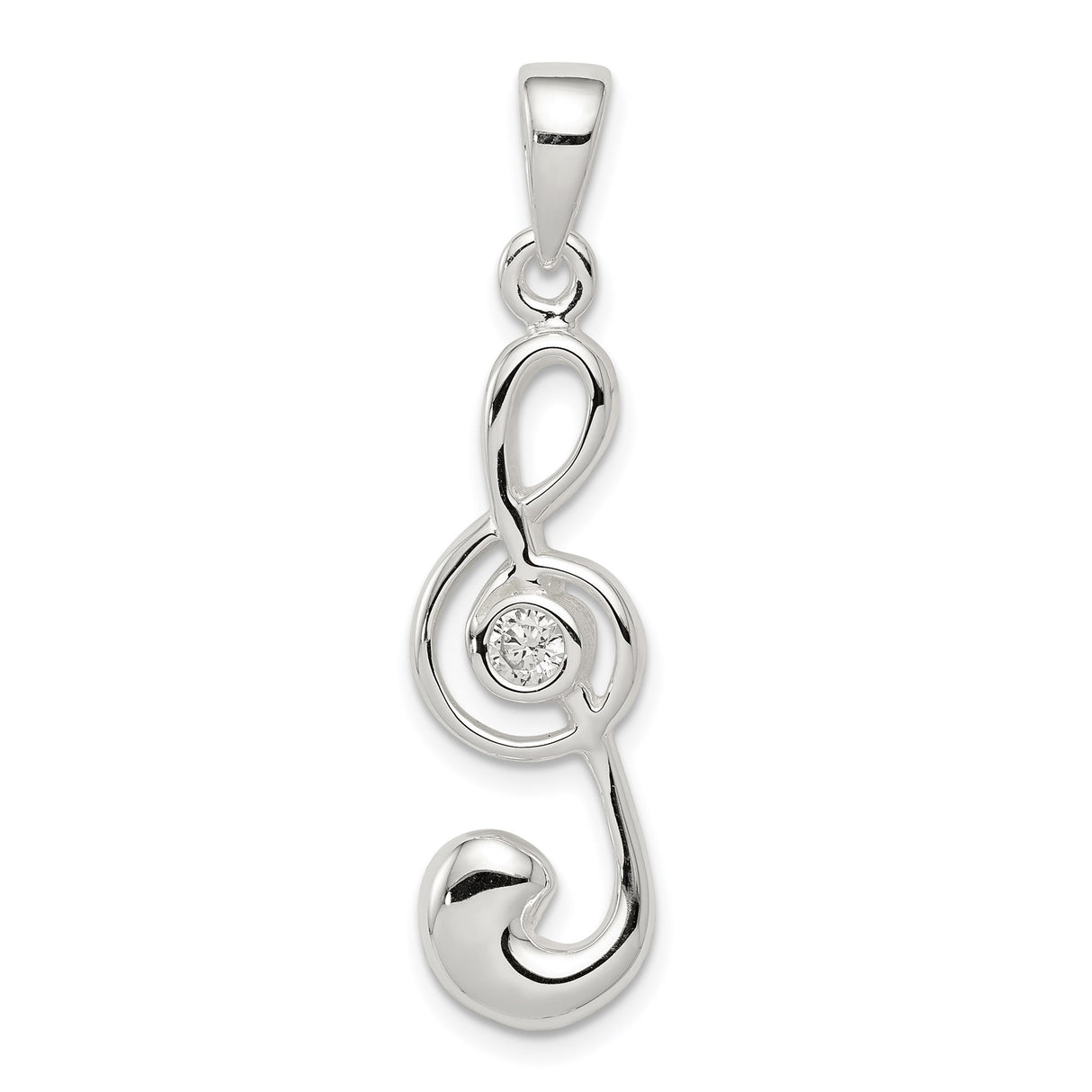 Sterling Silver Treble Clef Pendant with Cubic Zirconia, Musical Note Charm for Women