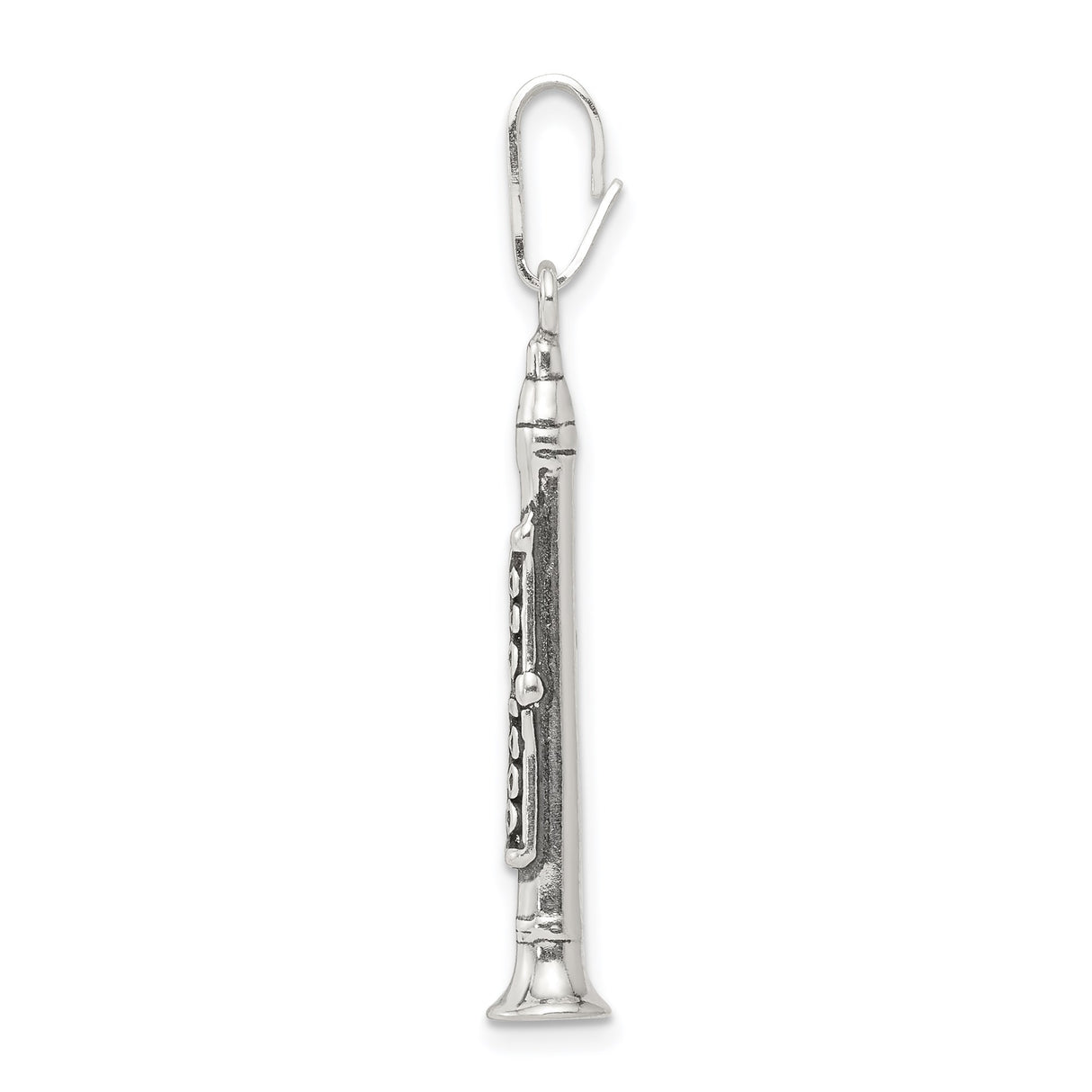 Sterling Silver Clarinet Pendant, Detailed Instrument Charm Jewelry for Musicians and Music Lovers