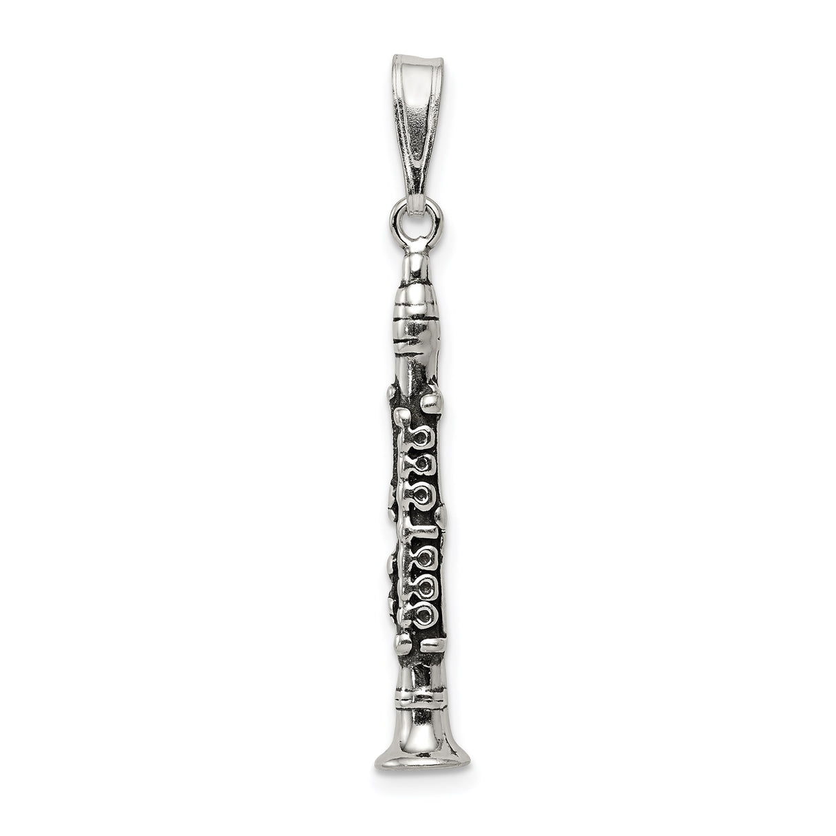 Sterling Silver Clarinet Pendant, Detailed Instrument Charm Jewelry for Musicians and Music Lovers