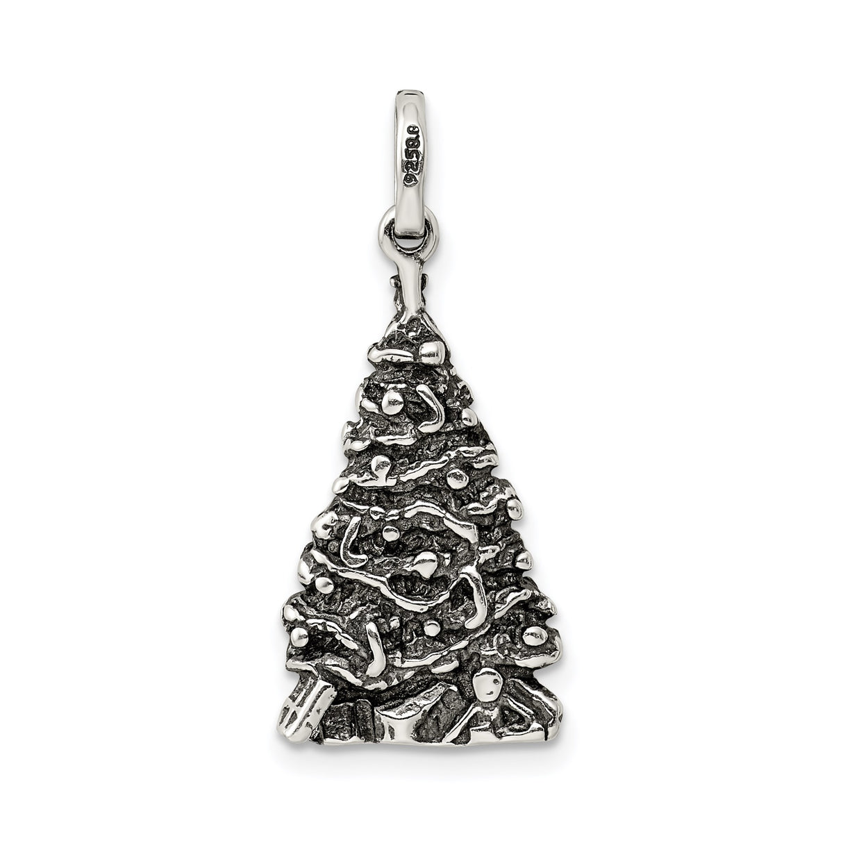 Sterling Silver Christmas Tree Pendant with Holiday Charm Accents and Christian Symbolism