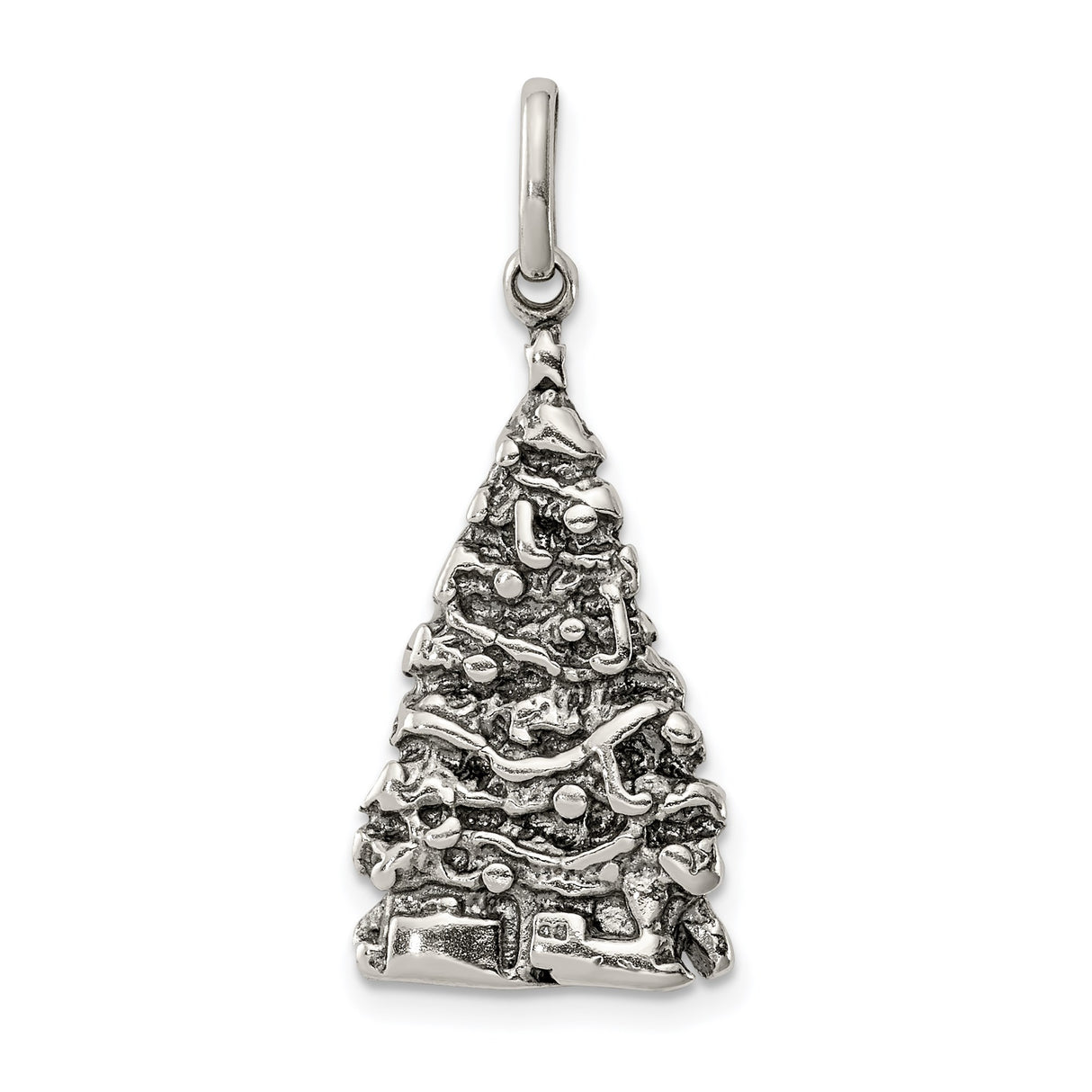 Sterling Silver Christmas Tree Pendant with Holiday Charm Accents and Christian Symbolism