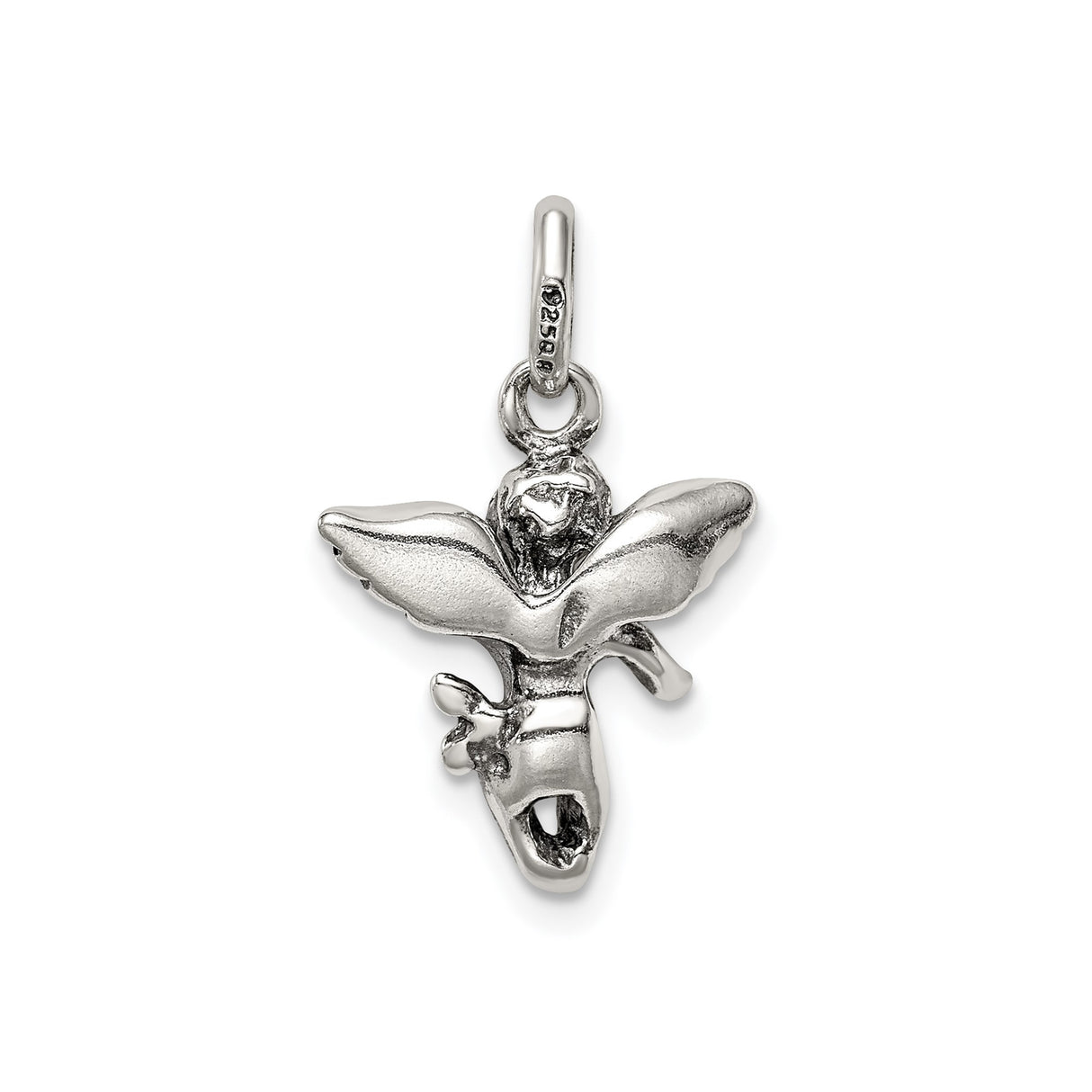 Sterling Silver Angel Pendant with Cherub and Wings, Christian Faith Charm for Women