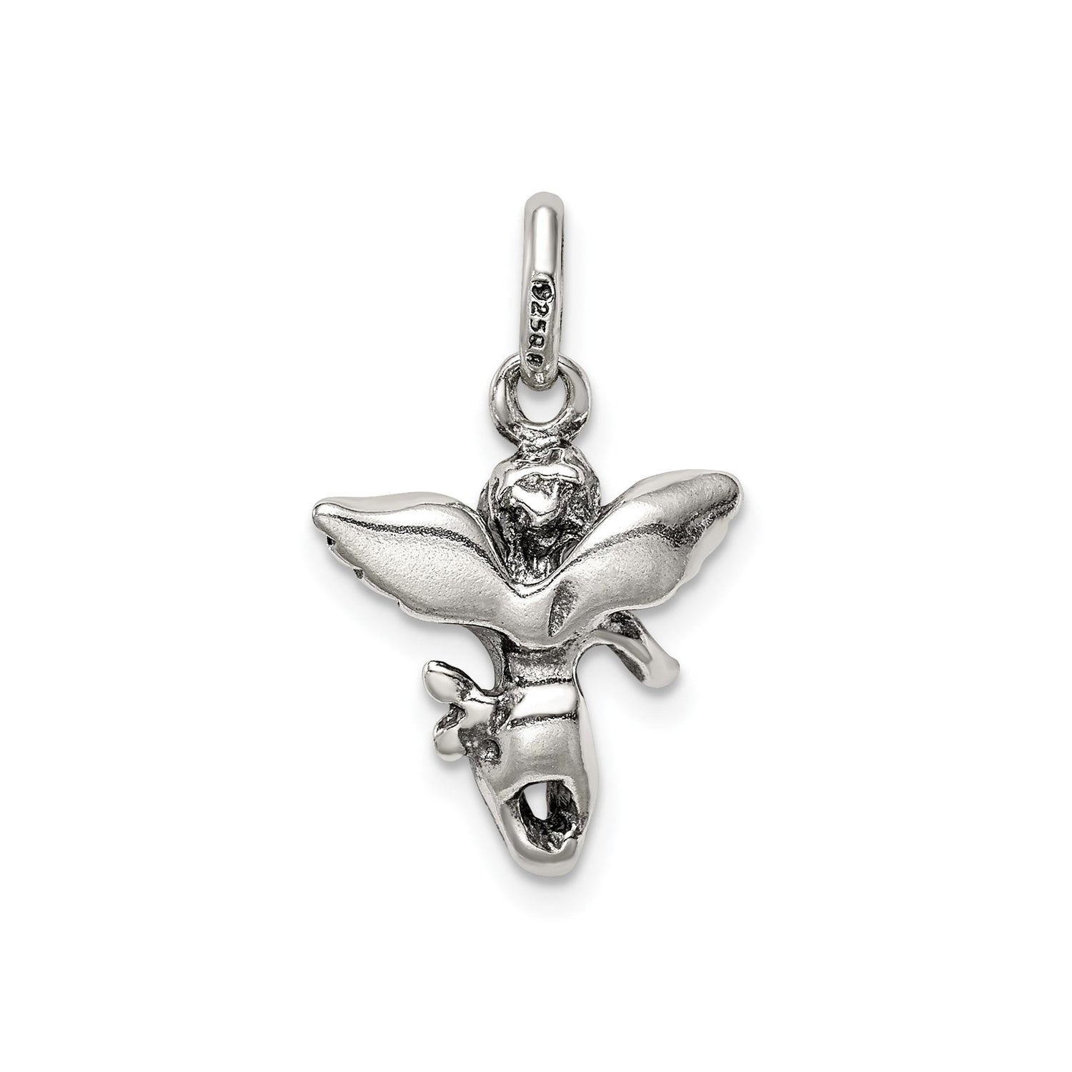 Sterling Silver Angel Pendant with Cherub and Wings, Christian Faith Charm for Women