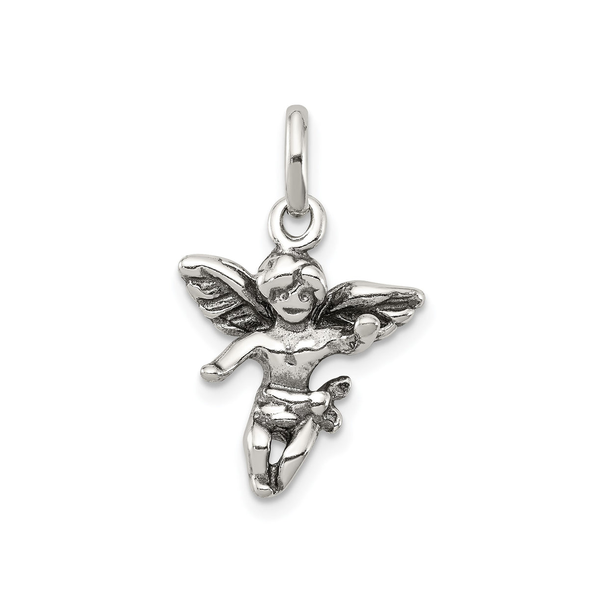 Sterling Silver Angel Pendant with Cherub and Wings, Christian Faith Charm for Women